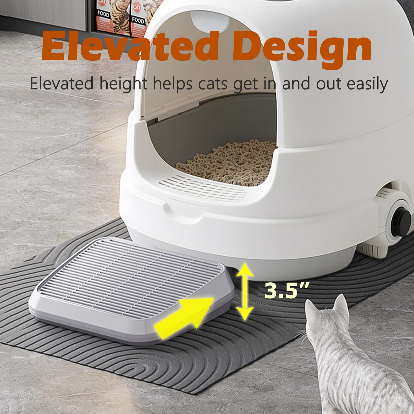SpaceTime elevated cat litter mat trapping-surface captures litter after use.