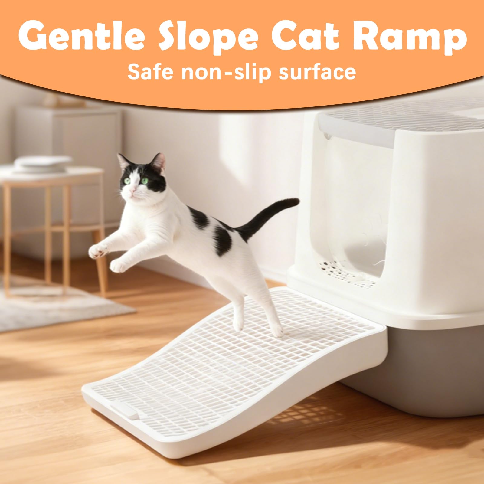 SpaceTime elevated cat ramp height-adjustable aids easy box entry.