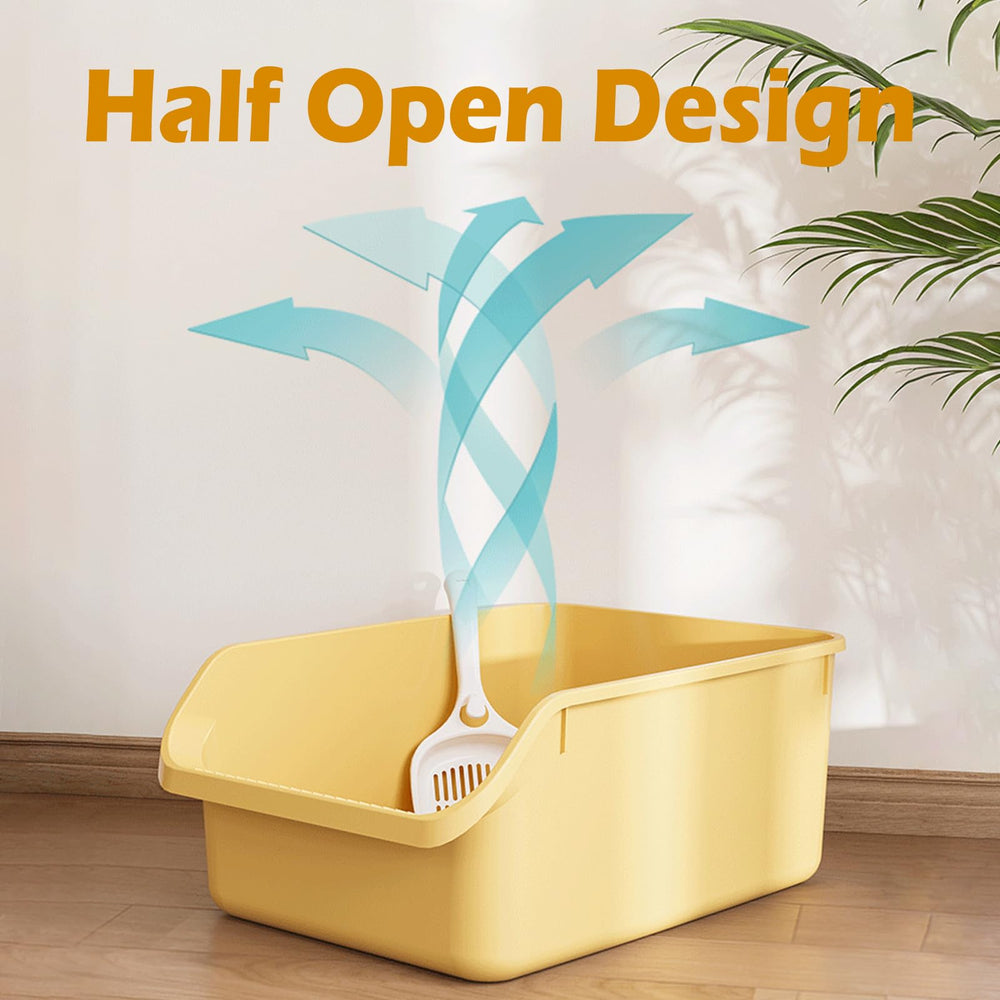 SpaceTime yellow litter box blends with home decor while providing ample space.