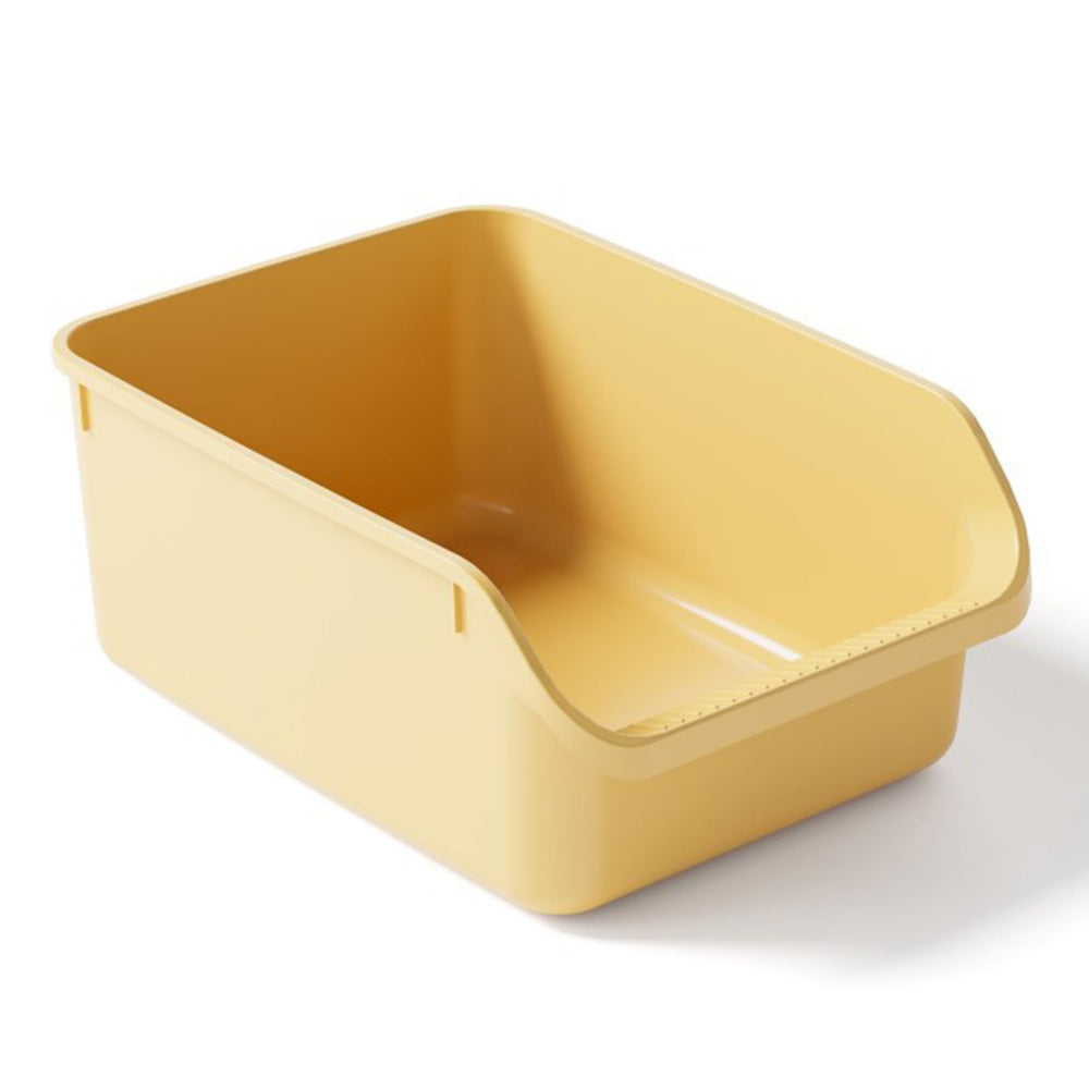 SpaceTime large cat litter box with yellow low-entry for easy access and mobility-friendly use.