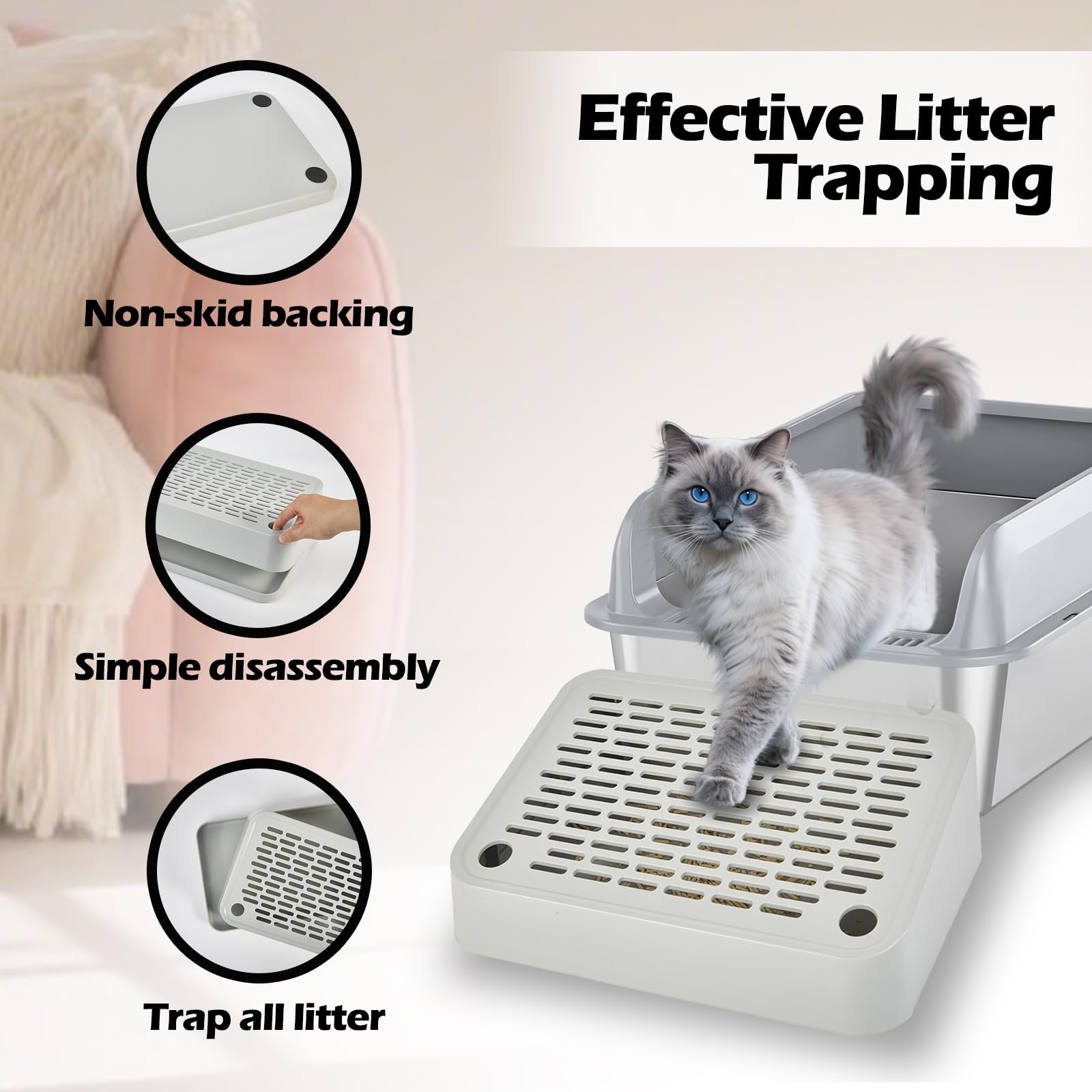 SpaceTime Washable Durable Cat Litter Mat resists wear and cleans quickly.