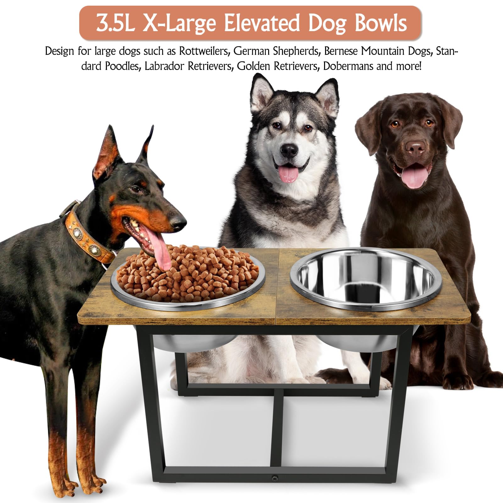Spacnom dog bowl stand dimensions showing height and reach for easy access