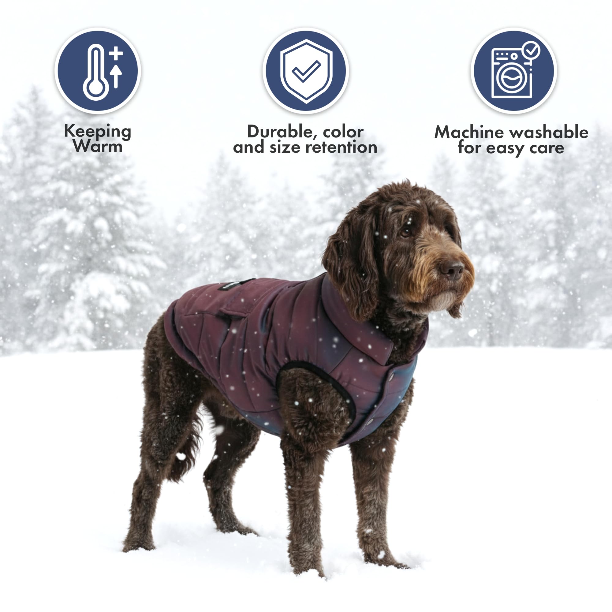 Spark Paws adjustable fit image illustrates back toggles for a secure, comfortable fit.