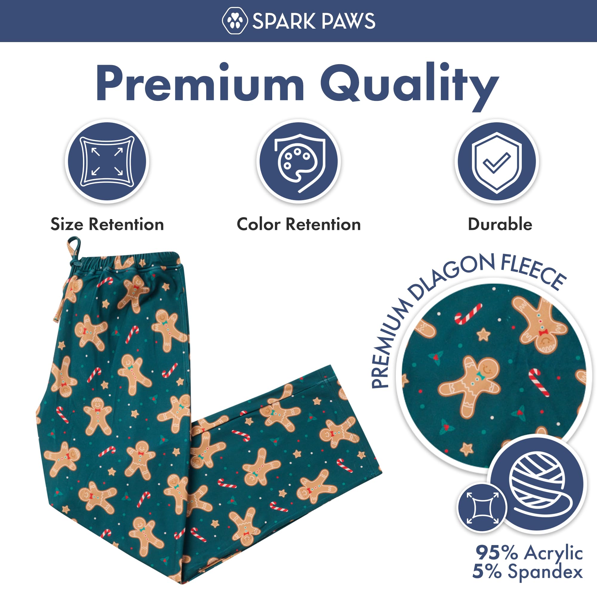 Spark Paws Christmas family outfit closeup emphasizes soft fleece and vibrant print