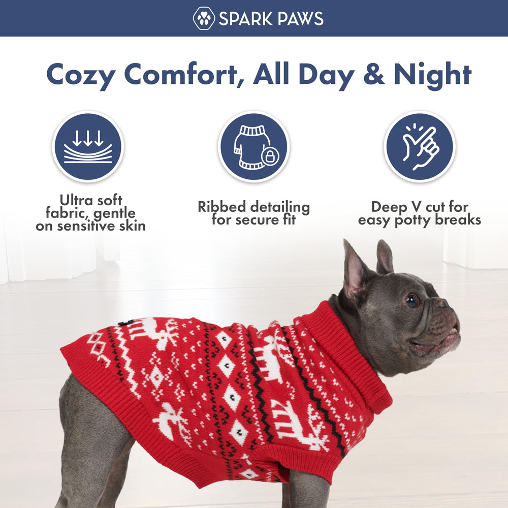 Spark Paws Dasher Red sweater easy-on-off design for quick seasonal wear.