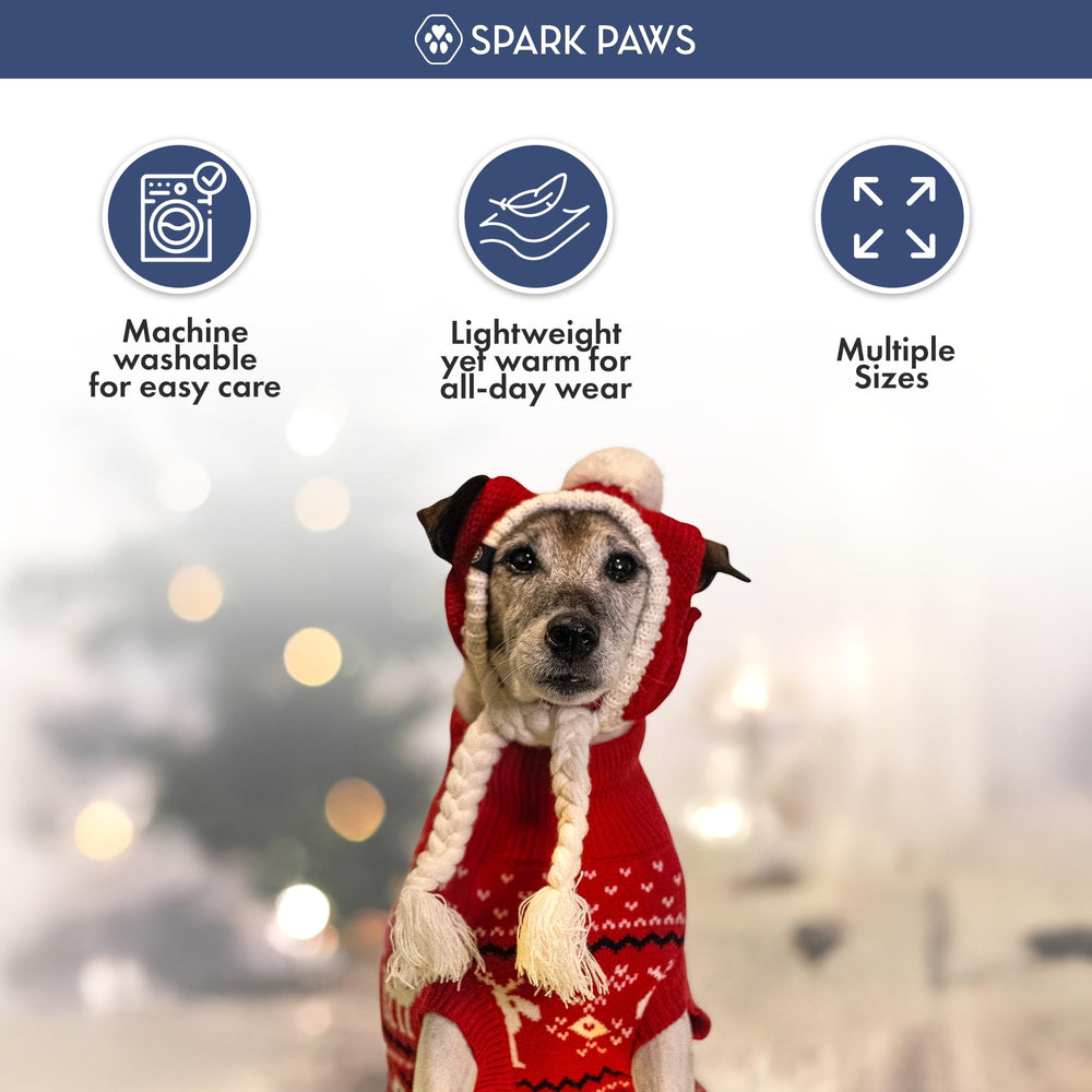 Spark Paws Dasher Red knit-detail close-up shows soft texture for sensitive skin.