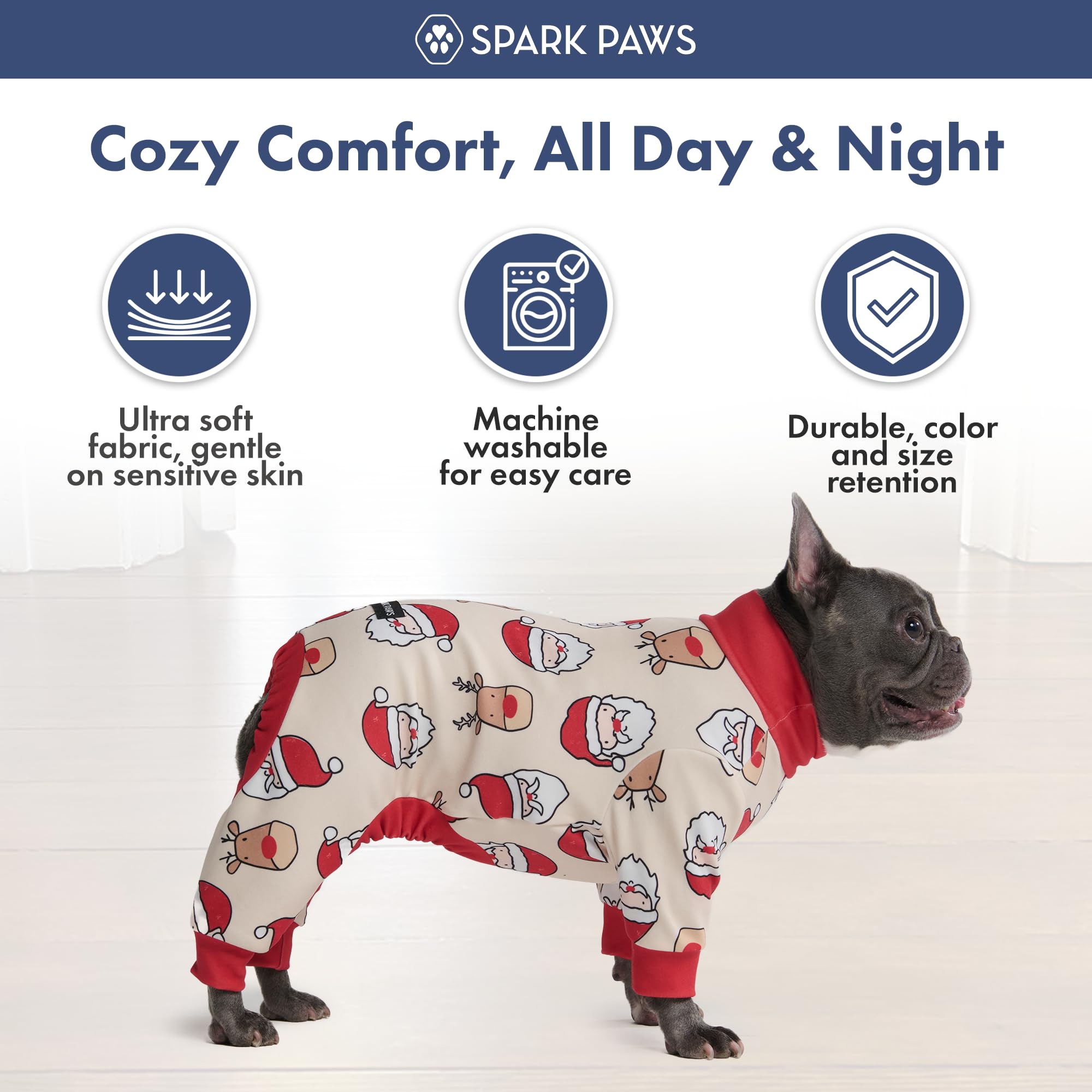 Spark Paws Durable design image highlights long-lasting stitching for repeated nights.