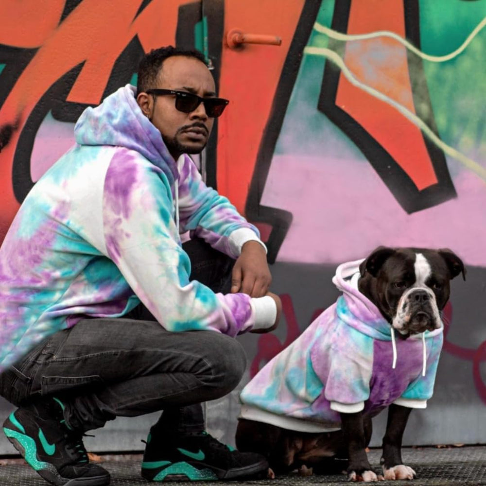 Spark Paws Hoodie in 90s Retro Sky Dye for chilly outings.