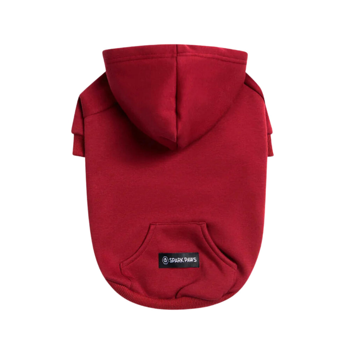 Spark Paws dog hoodie in burgundy with butter-stretch fabric for flexible movement.