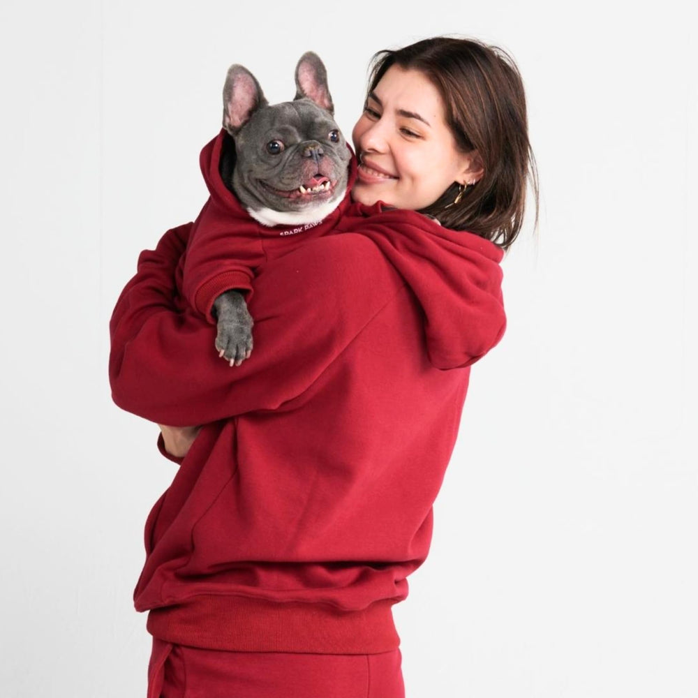 Spark Paws dog hoodie Burgundy interior fleece close-up for cozy warmth