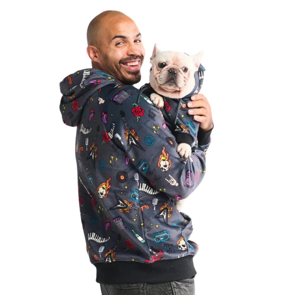Spark Paws Dog Hoodie discreet leash opening allows easy harness attachment.