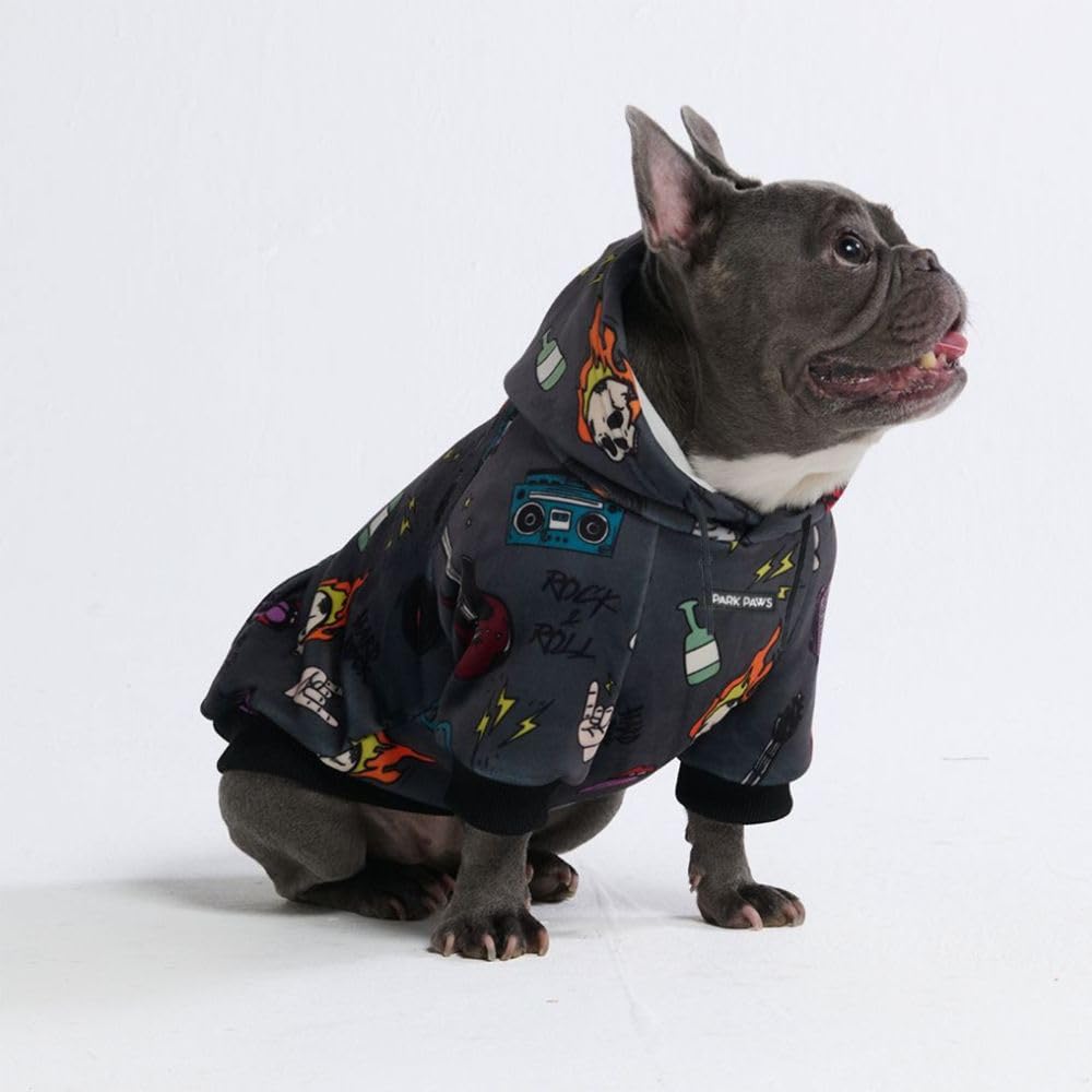 Spark Paws dog hoodie with soft fleece inside for cozy warmth on walks.