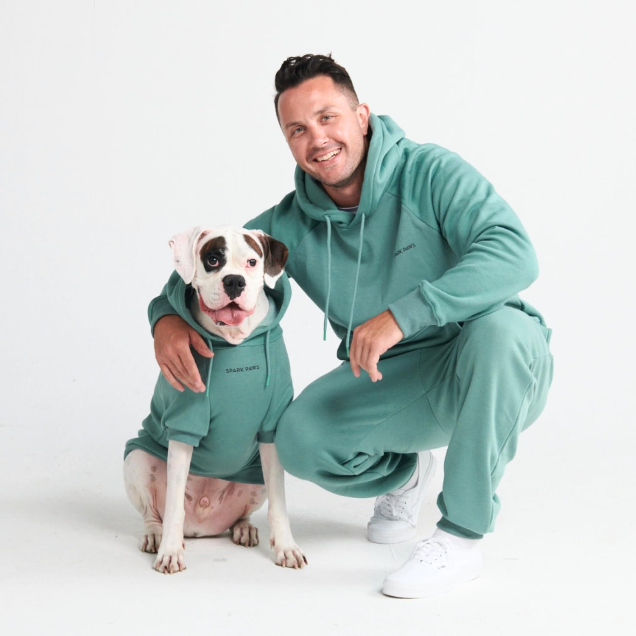 Spark Paws Dog Hoodie teal breed-fit detail suitable for French Bulldogs