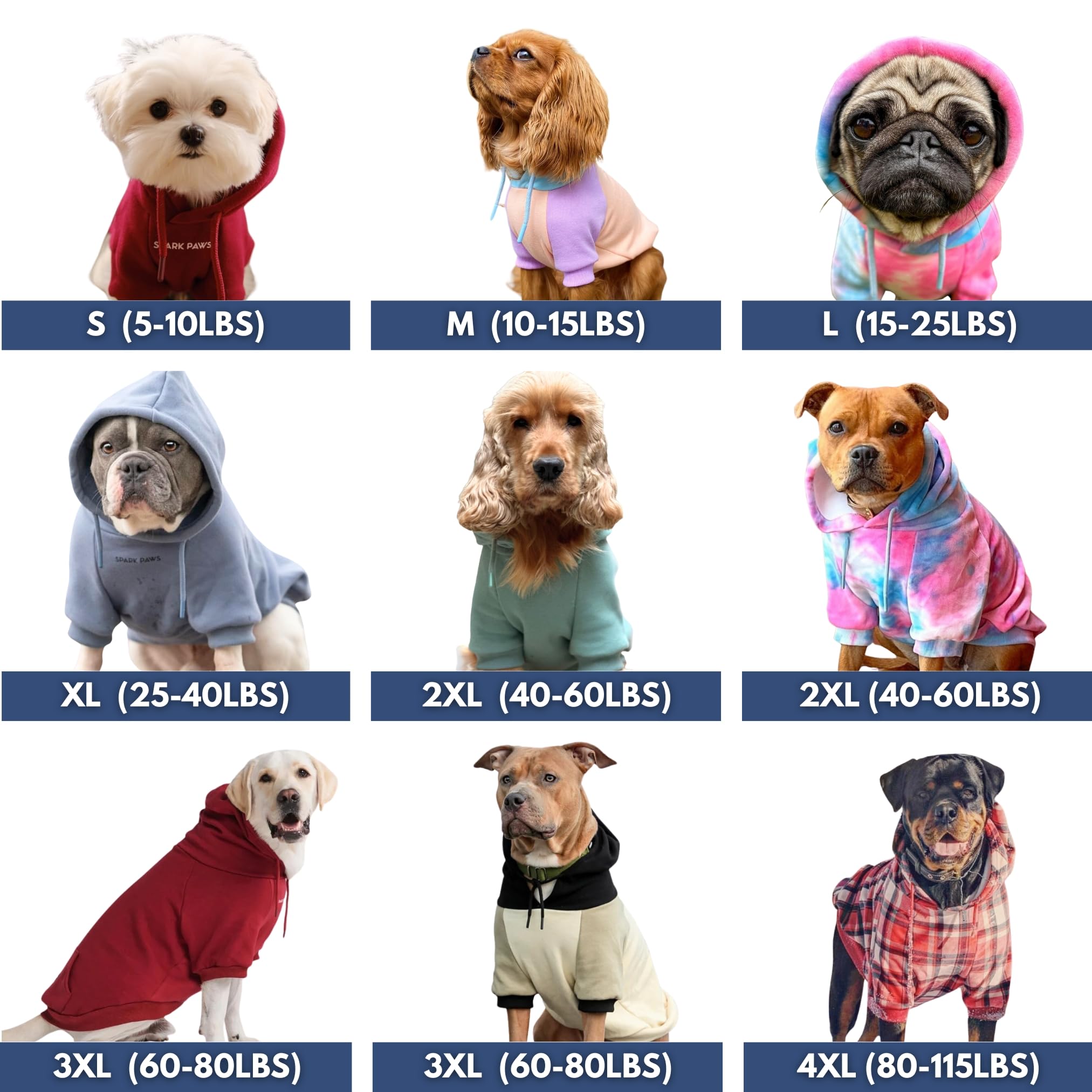 Spark Paws Dog Hoodie broad-chest design fits French Bulldogs and Labs for easier movement.