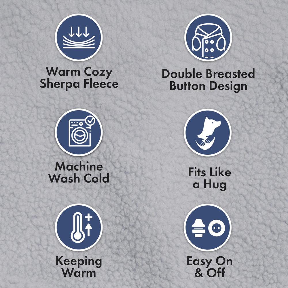 Spark Paws double-breasted buttons adjust fit for different sizes.