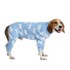 Spark Paws dog pajama front view with Snowy Polar Bear print, warm nightwear