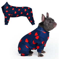 Spark Paws dog pajama hearts XL front view showing cozy hug-like fit for secure nights.