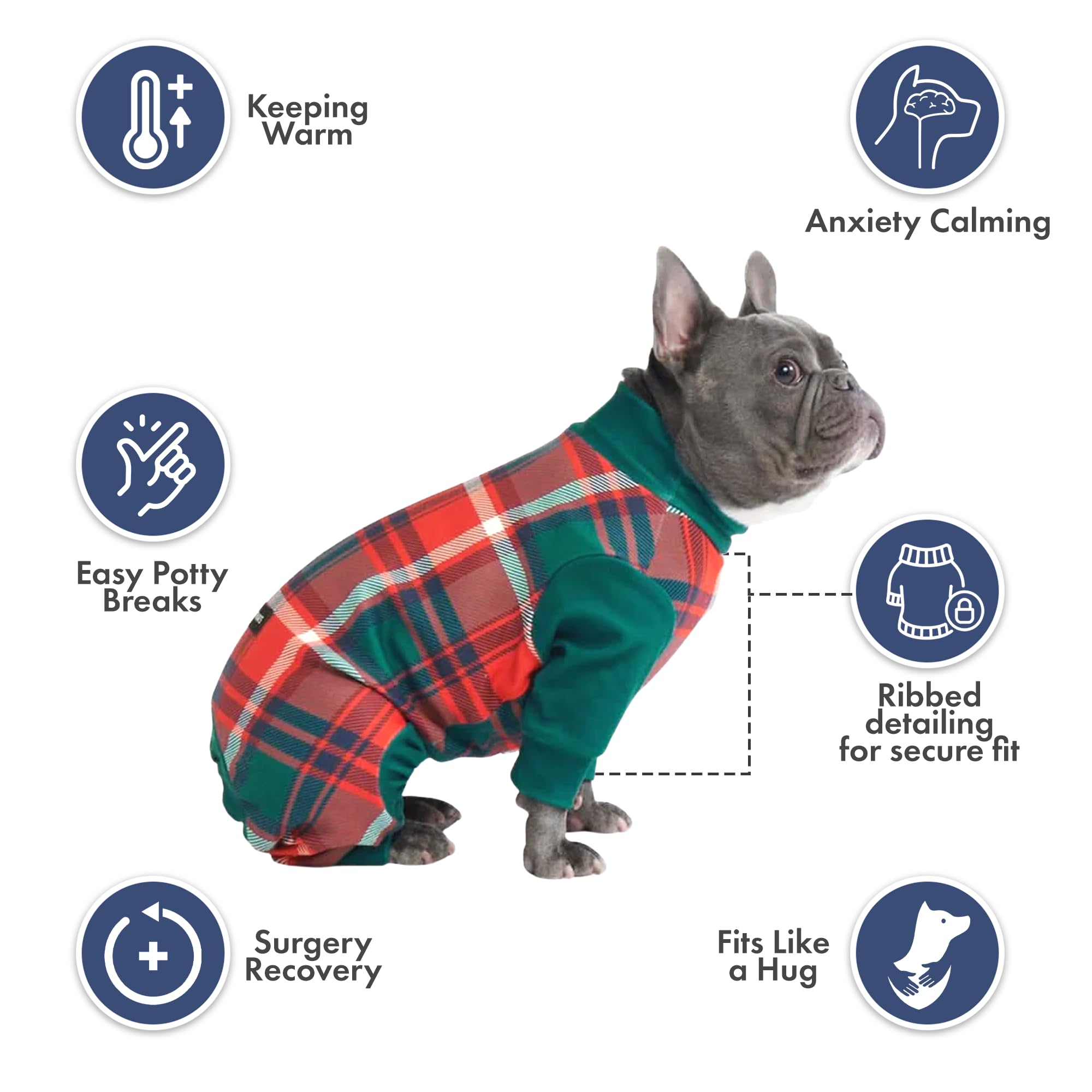 Spark Paws dog pajama rear V-cut close-up enables easy potty breaks.
