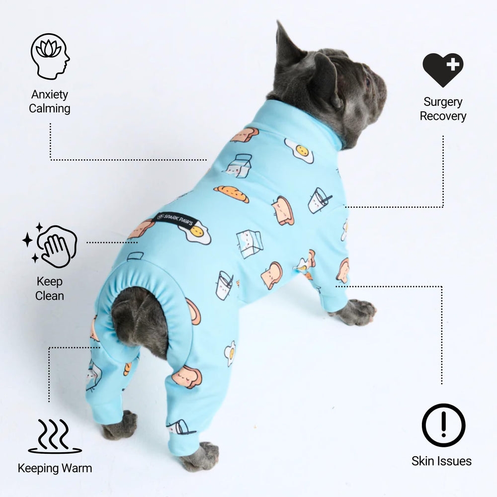 Spark Paws dog pajama rear V-cut enables easy potty breaks