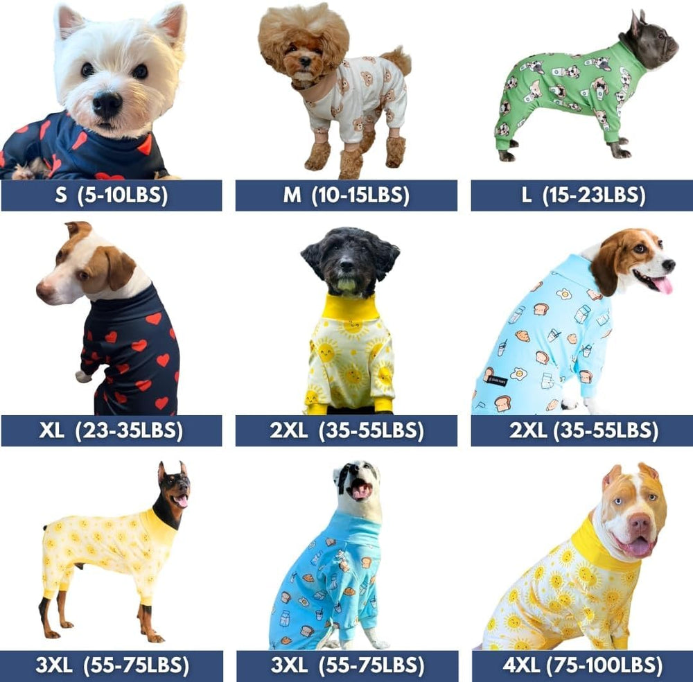 Spark Paws dog pajama side view showing 4-way stretch for flexible movement