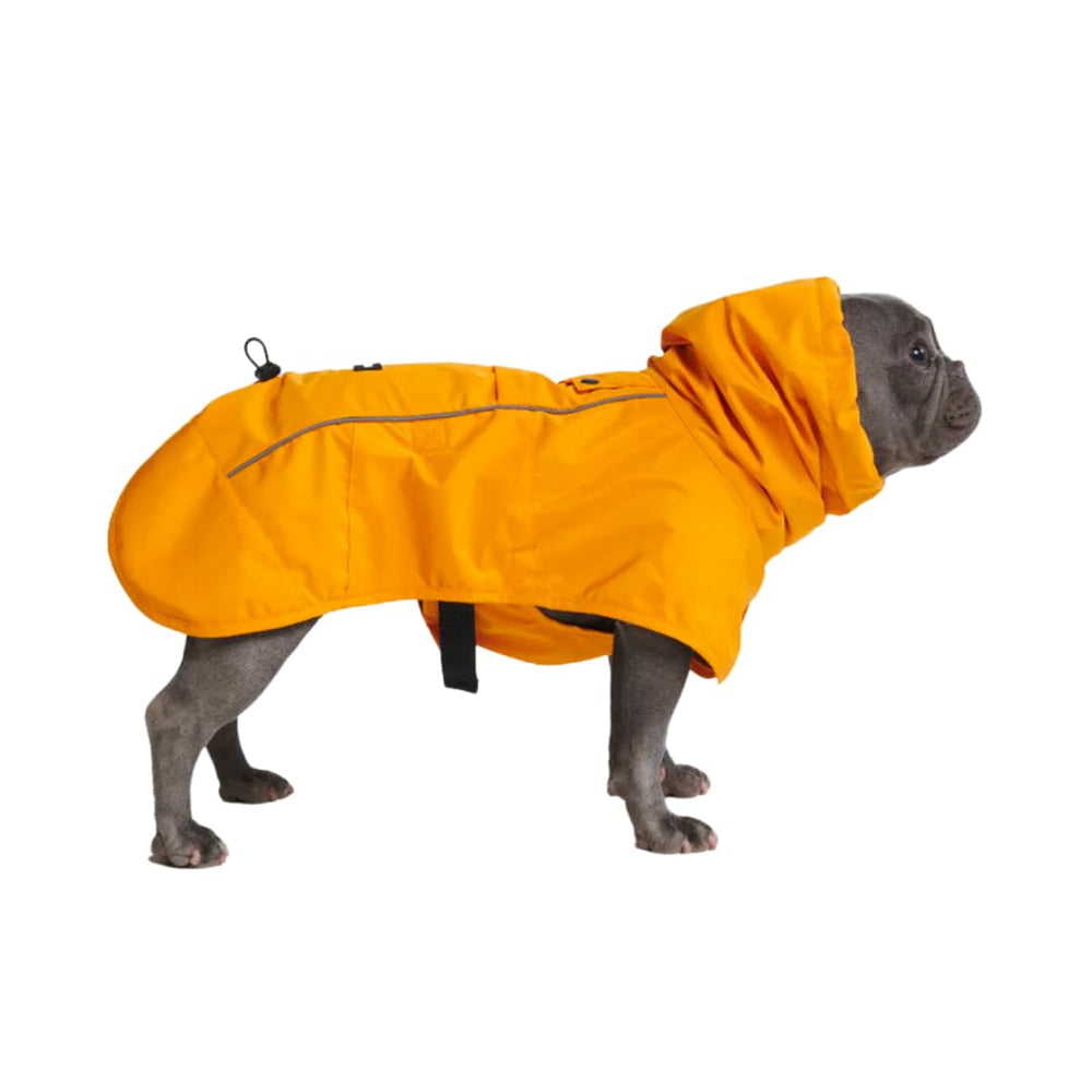 Spark Paws dog raincoat with full-coverage waterproof shell for rainy walks.