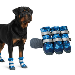 Spark Paws dog shoes blue camo pack provide all-terrain protection.