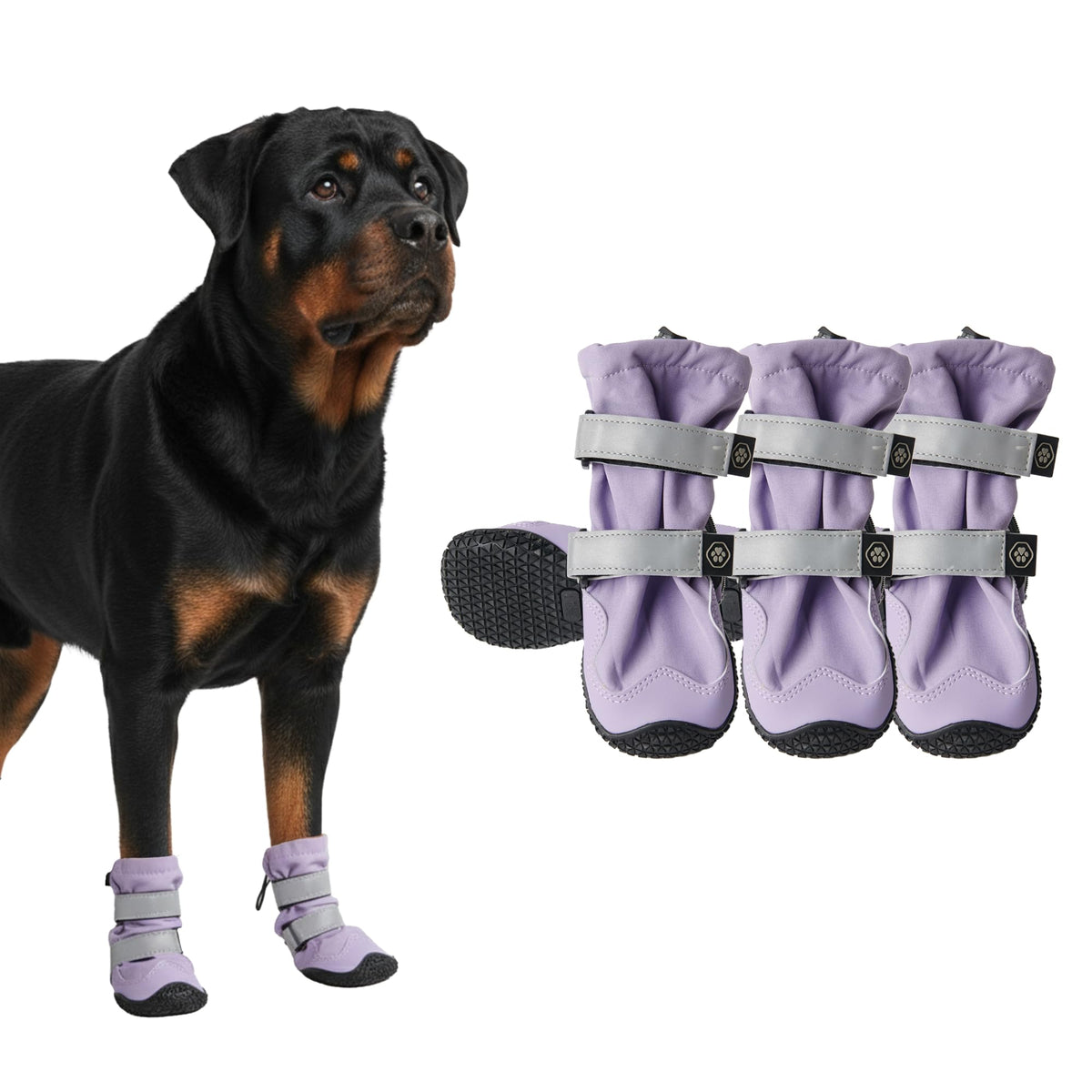 Spark Paws Lilac dog shoes in side view offer reliable all-terrain protection for active paws.