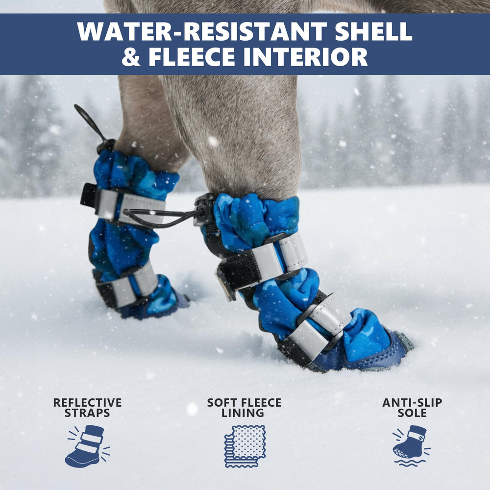 Spark Paws dog shoes on rugged trail demonstrate non-slip grip and breathable fabric