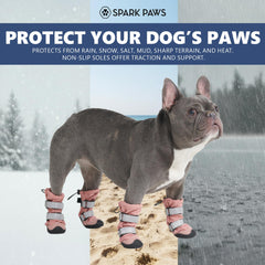 Spark Paws pink dog shoes with reflective straps for better visibility at night