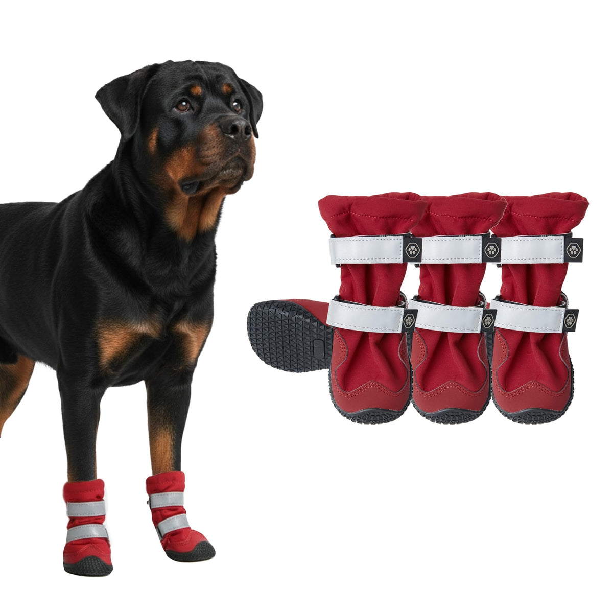 Spark Paws dog shoes waterproof red size 8 four-pack for all-weather paw protection.
