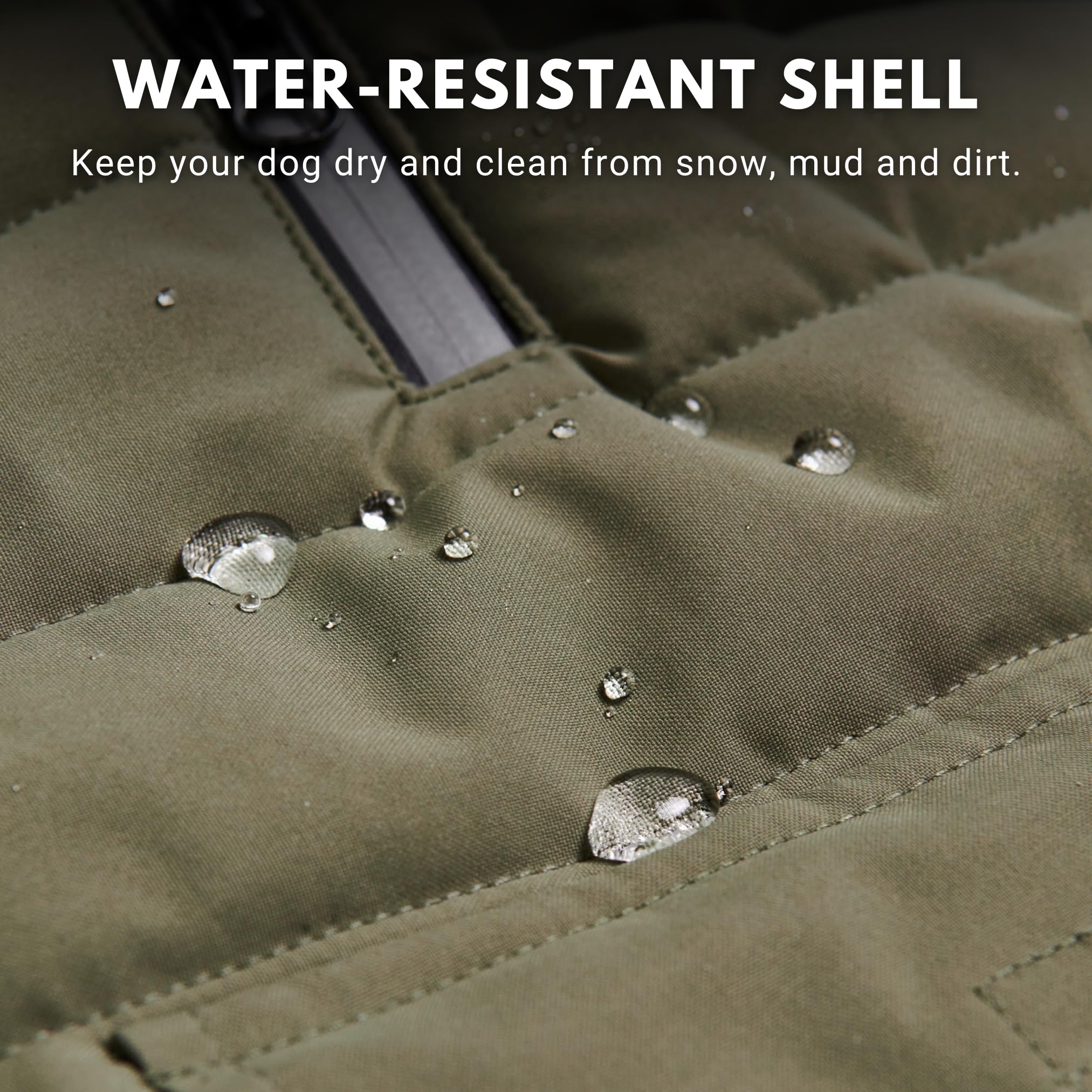 Spark Paws Winter Jacket olive harness-hole detail for easy leash access