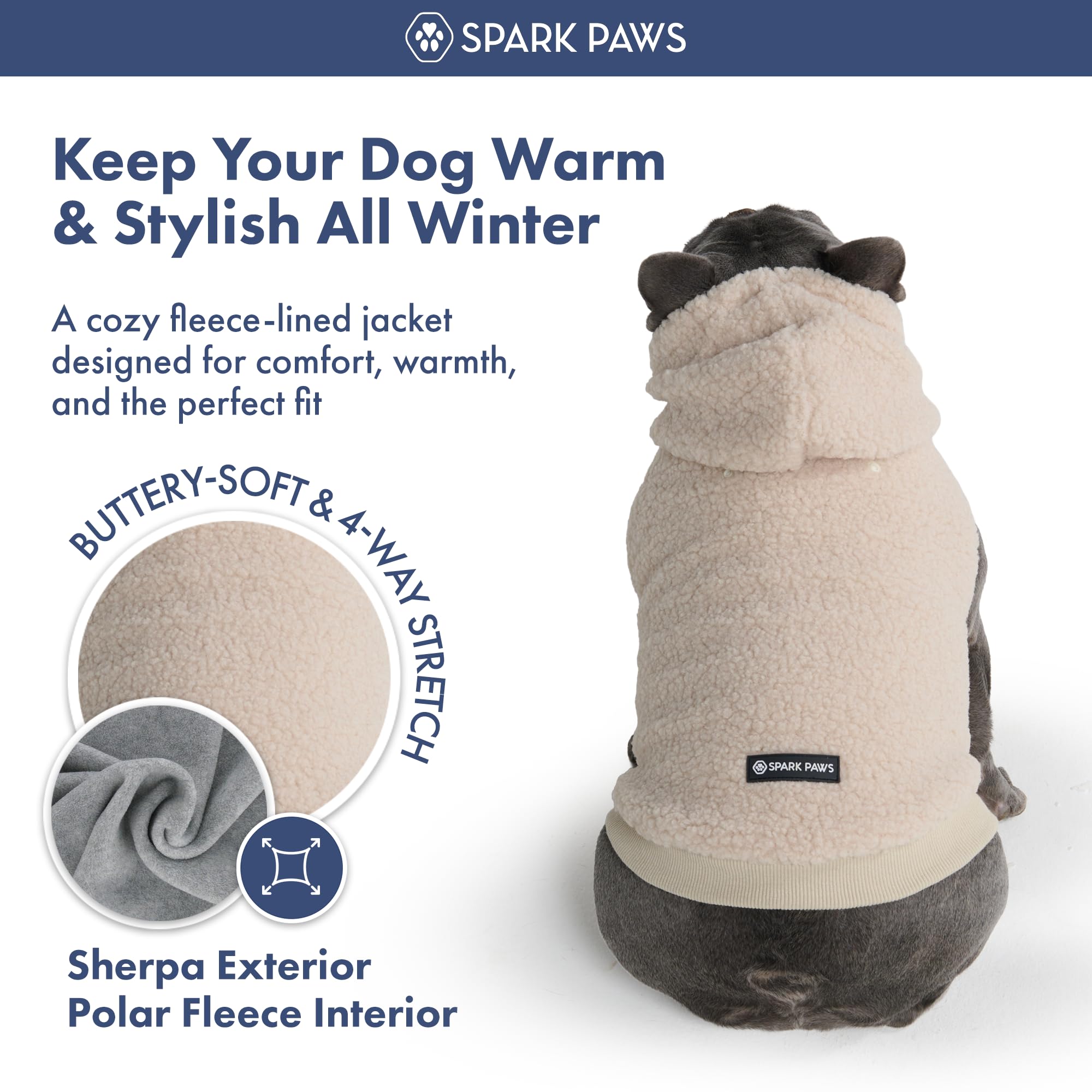 Spark Paws Fleece Dog Jacket back leash opening enables easy harness access