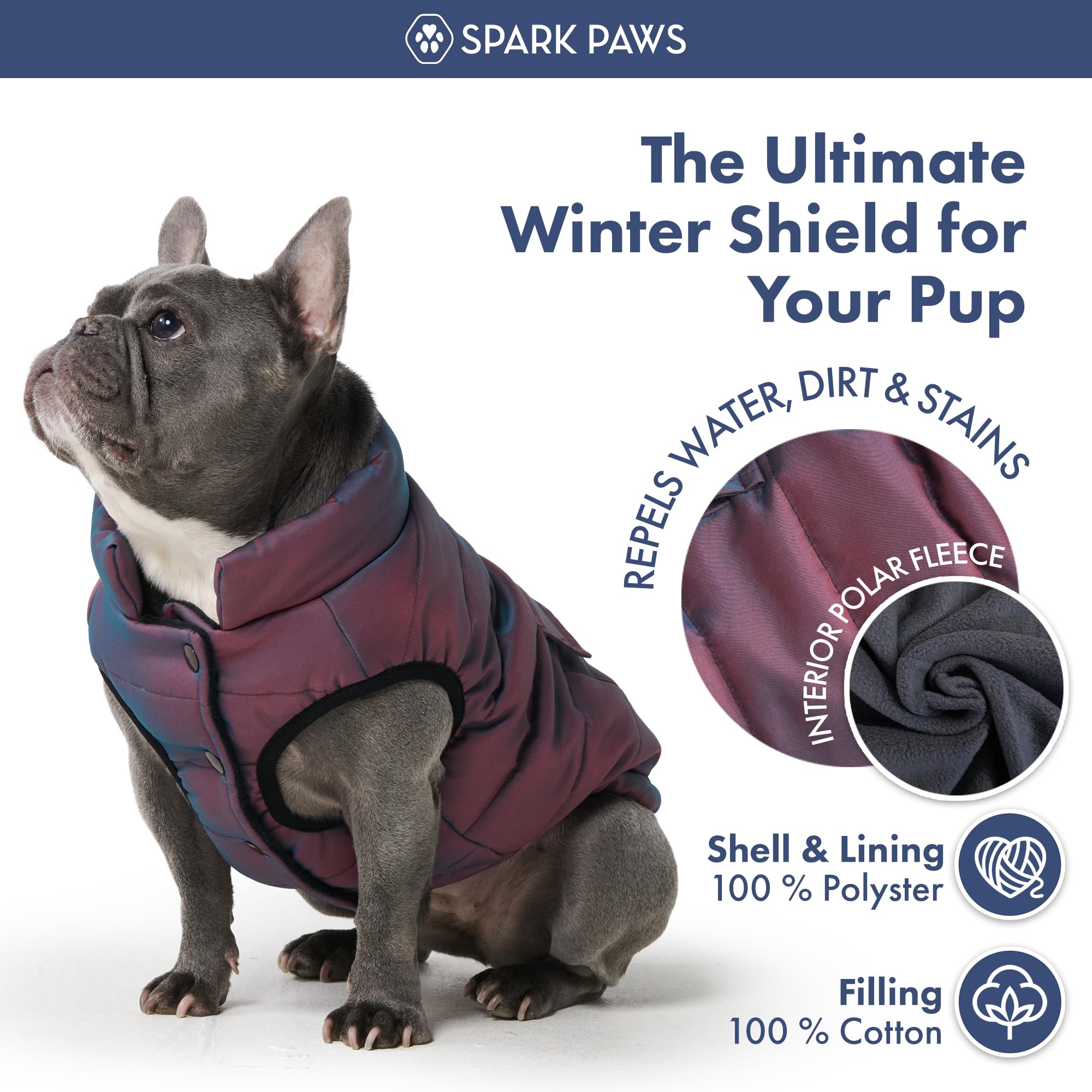 Spark Paws harness hole image demonstrates easy leash attachment without removing the jacket.