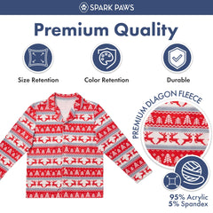Spark Paws human Christmas pajama top fabric closeup highlights ultra-soft fleece and stretch.