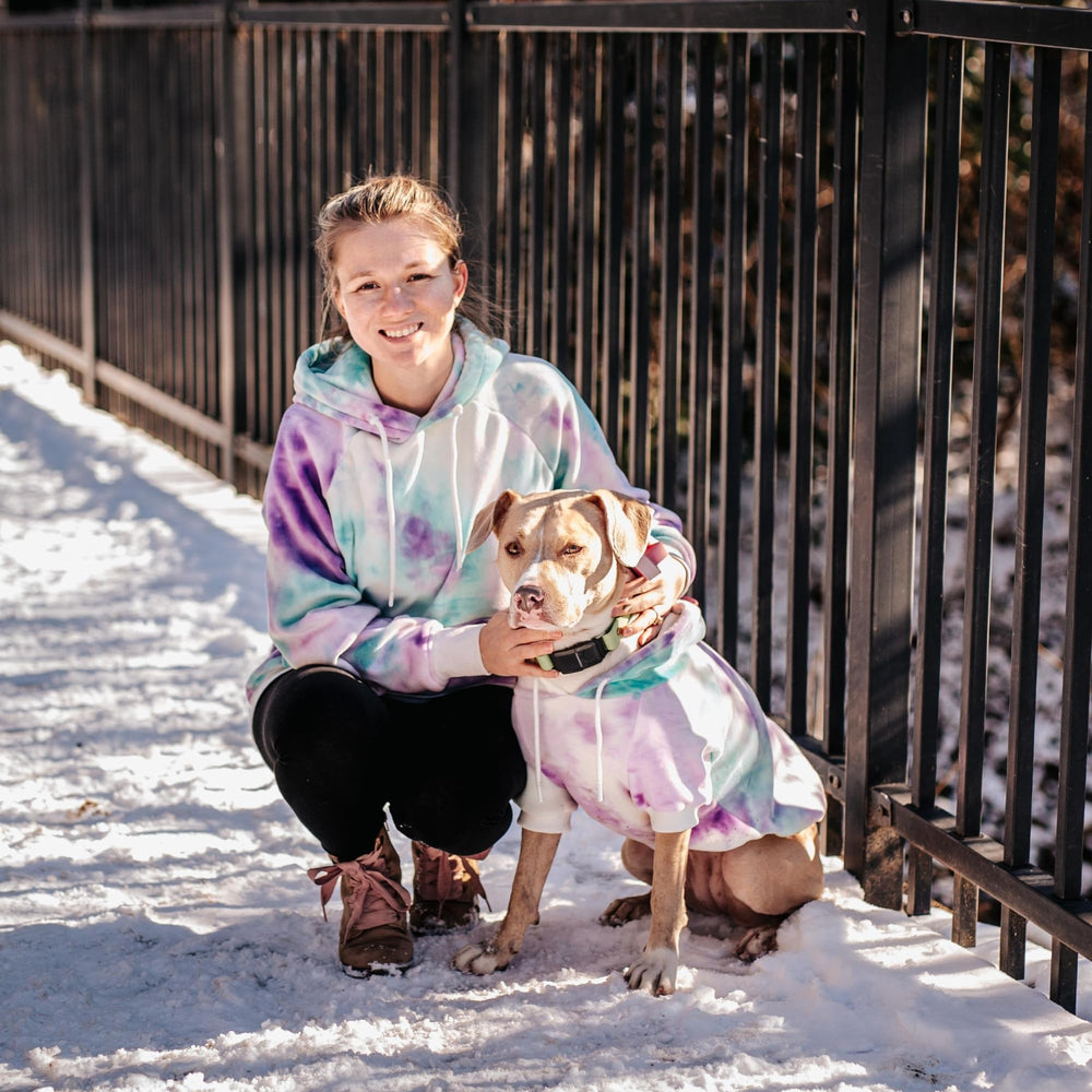 Spark Paws human hoodie side view shows relaxed fit for casual outings