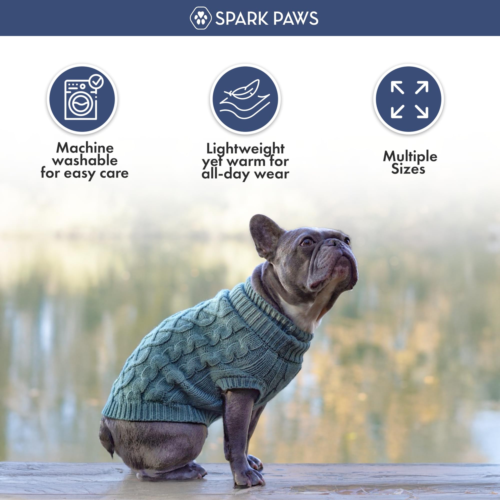 Spark Paws Knit Dog Sweater model wearing demonstrates versatile winter style and comfort.