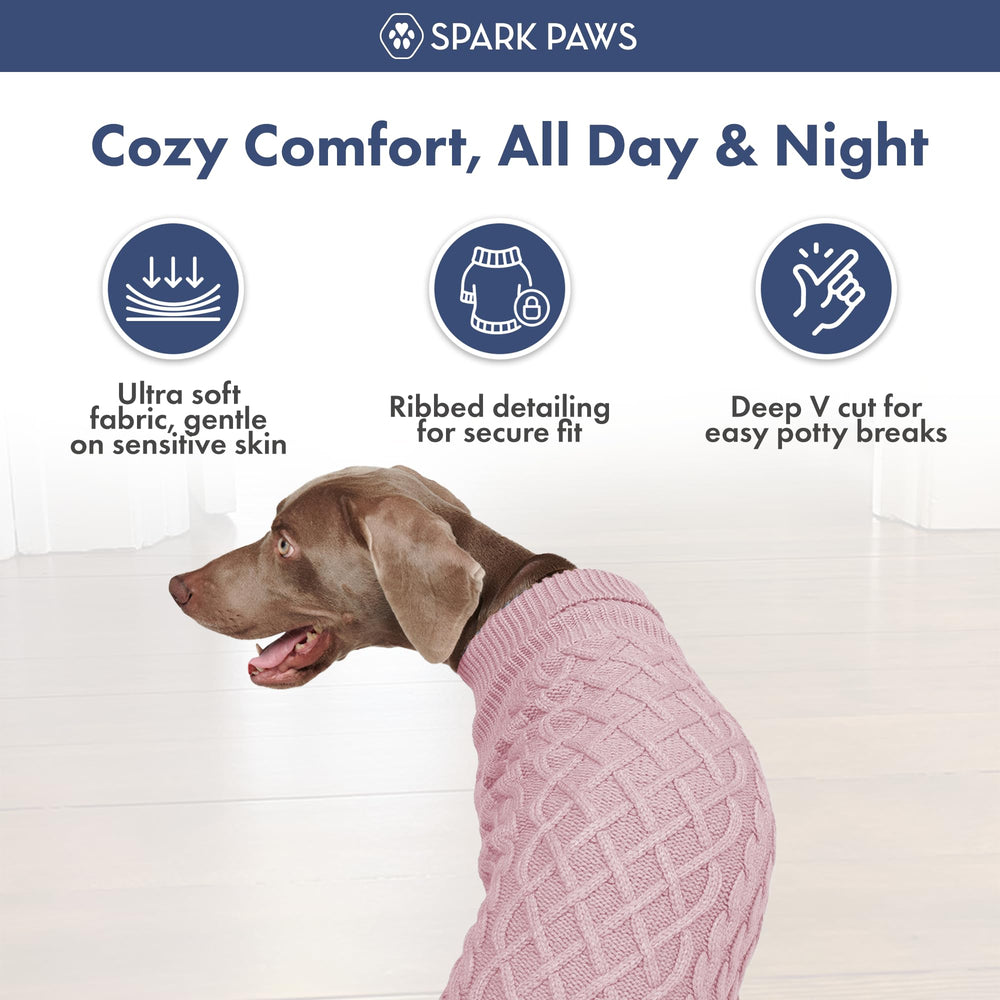Spark Paws Knit Dog Sweater care label indicates machine wash cold.