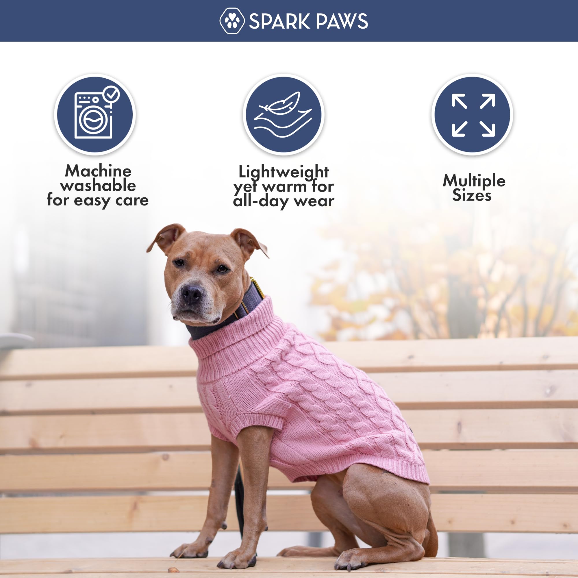 Spark Paws Knit Dog Sweater close-up knit texture emphasizes ultra-soft polycore yarn.