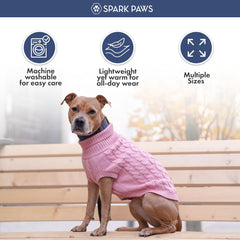 Spark Paws Knit Dog Sweater close-up knit texture emphasizes ultra-soft polycore yarn.
