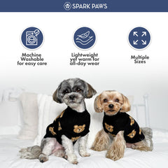 Spark Paws Knit Dog Sweater ribbed-neck-cuffs-hem shot showing secure stretch fit.