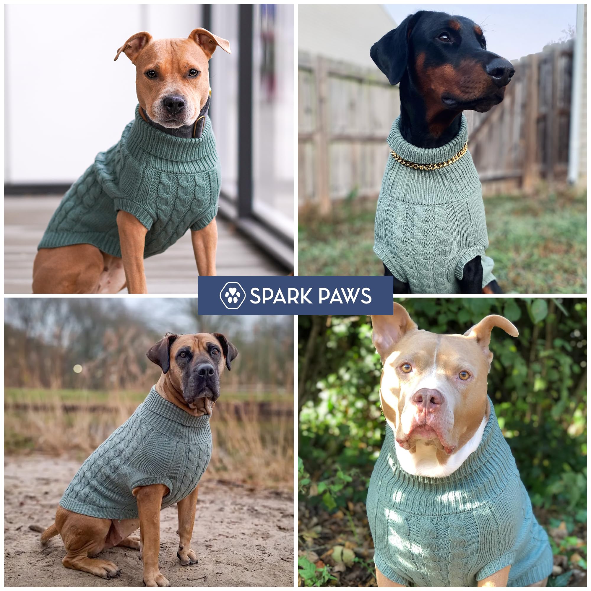 Spark Paws Knit Dog Sweater size chart image helps choose the right fit.