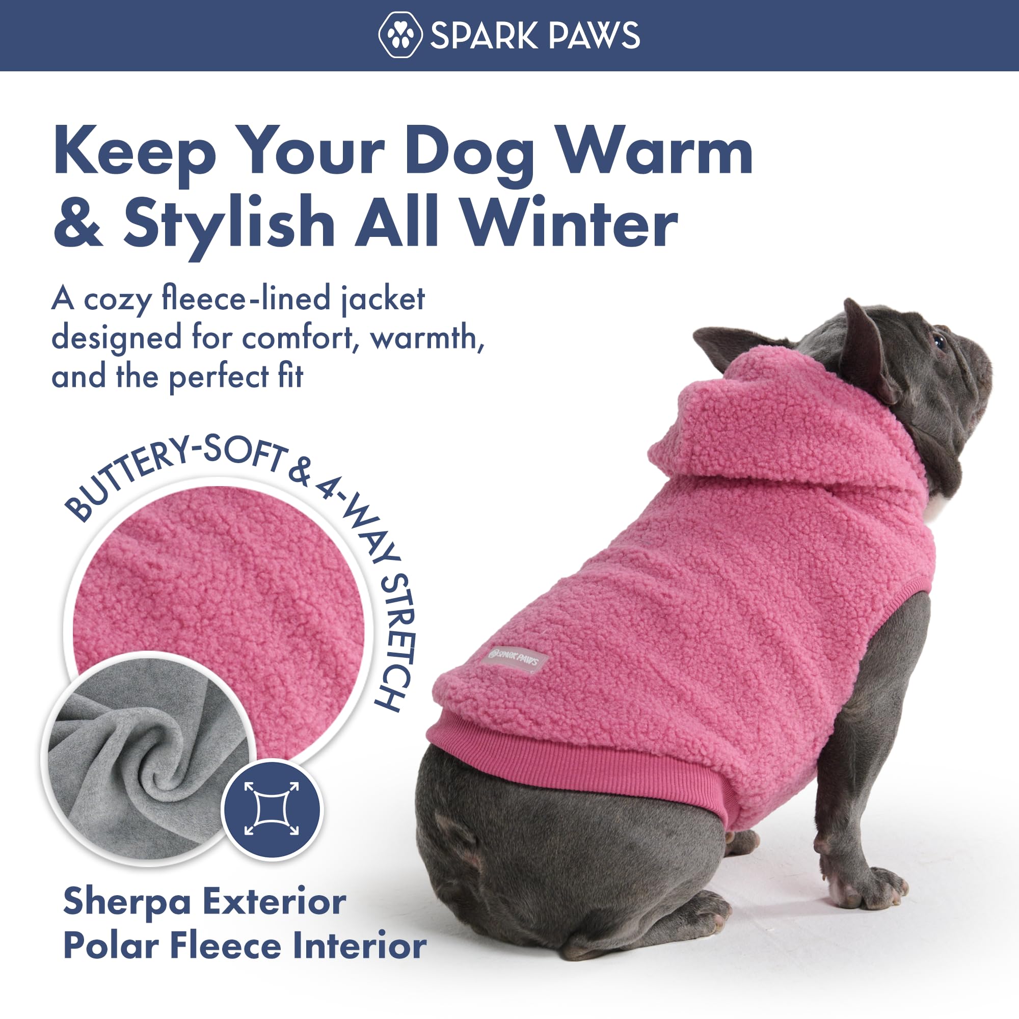Spark Paws leash-harness opening image showcases easy leash access without removing the coat.