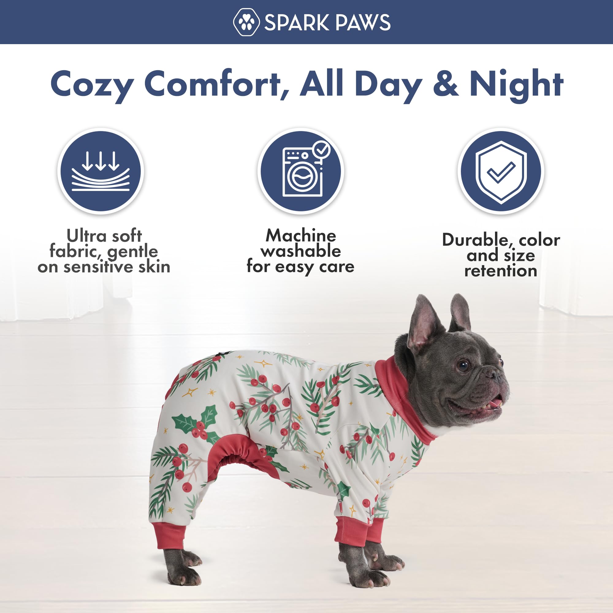 Spark Paws mistletoe calm fleece interior enhances hugging comfort.