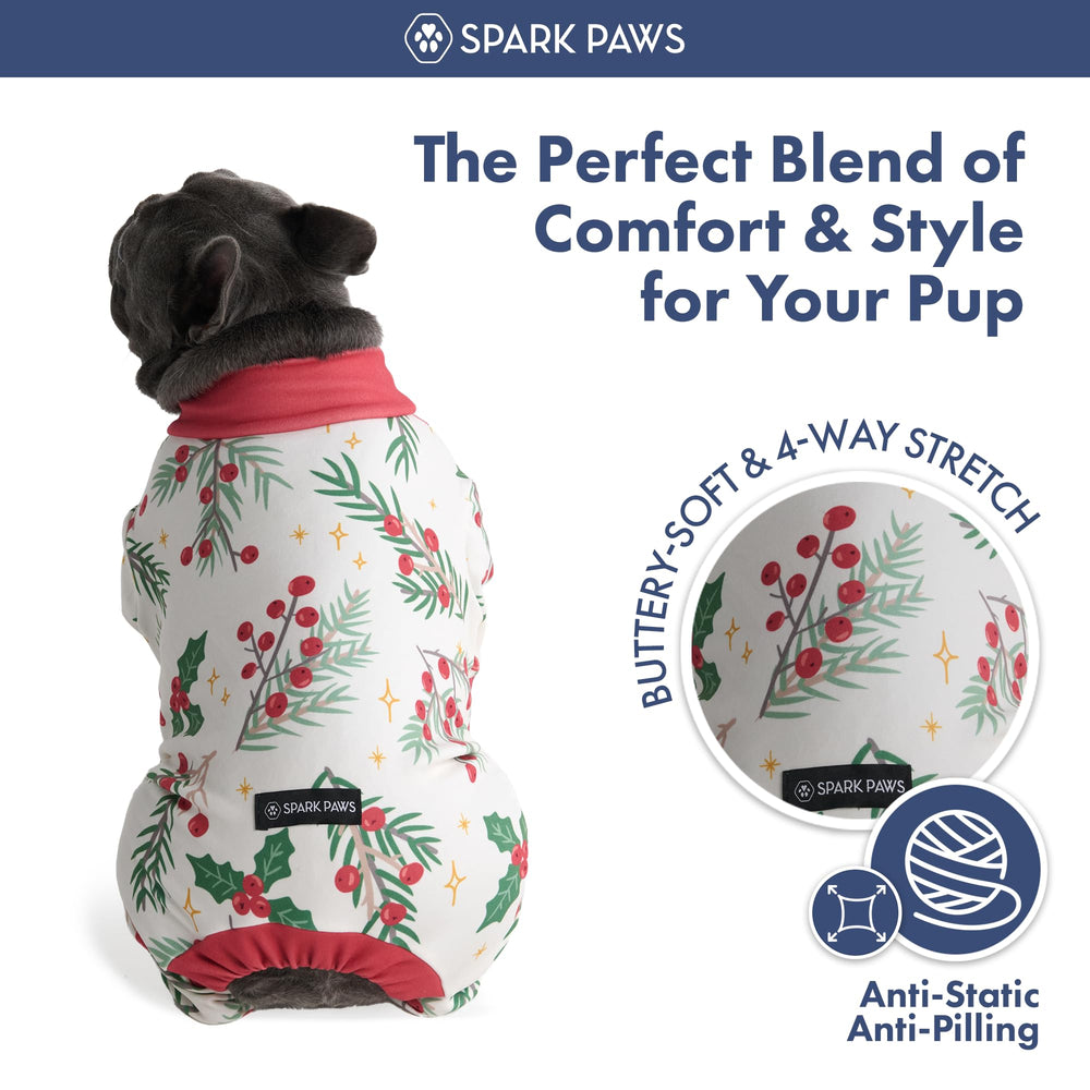 Spark Paws Mistletoe dog pajama side-entry design for easy wear