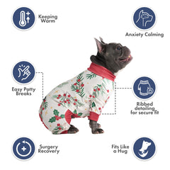 Spark Paws mistletoe stretch closeup shows flexible 4-way fabric.