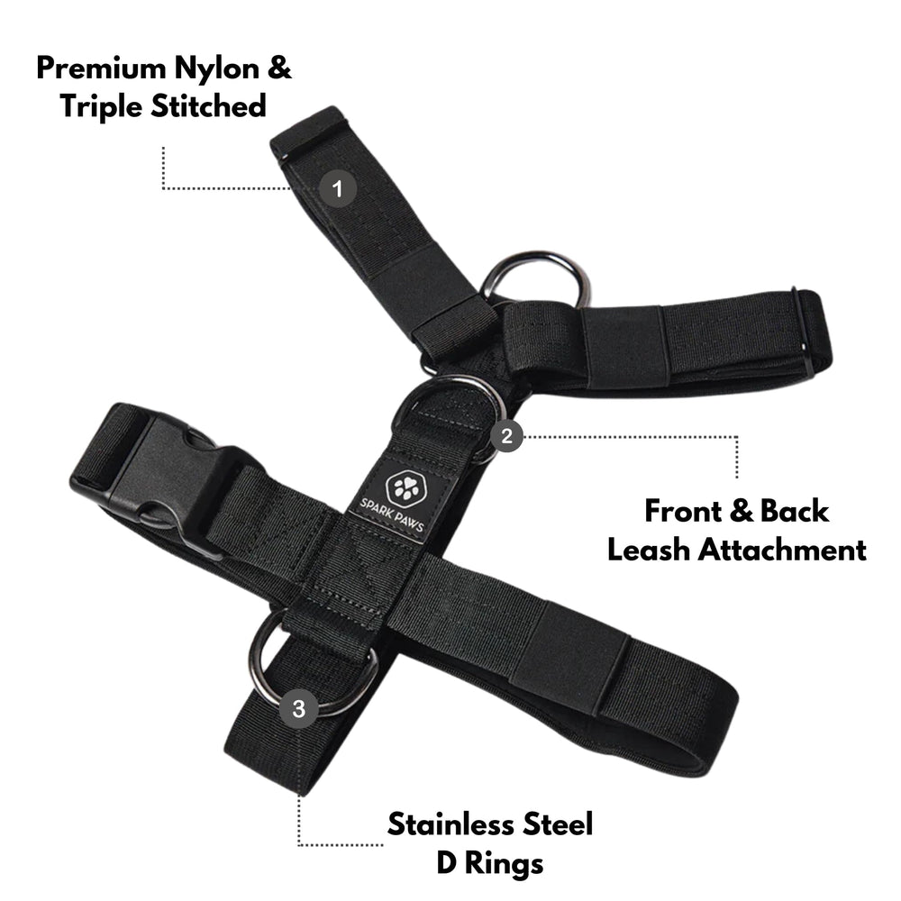 Spark Paws no-pull harness adjustable straps show customizable fit for diverse breeds.