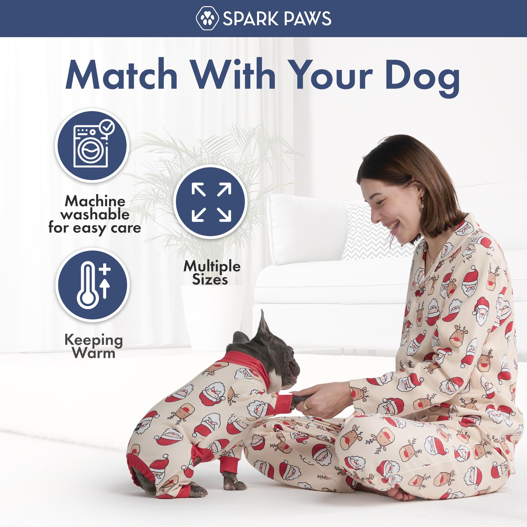 Spark Paws cozy warm fleece pajama set with 4-way stretch on model
