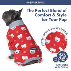 Spark Paws Polar Bear dog pajama rear-cut helps easy potty breaks.