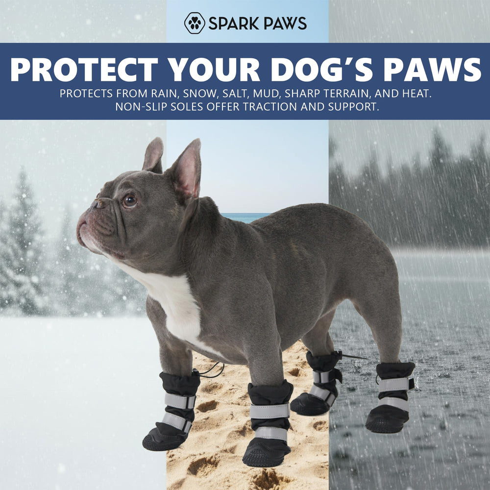 Spark Paws soft fleece lining cushions paws for comfortable all-season wear.