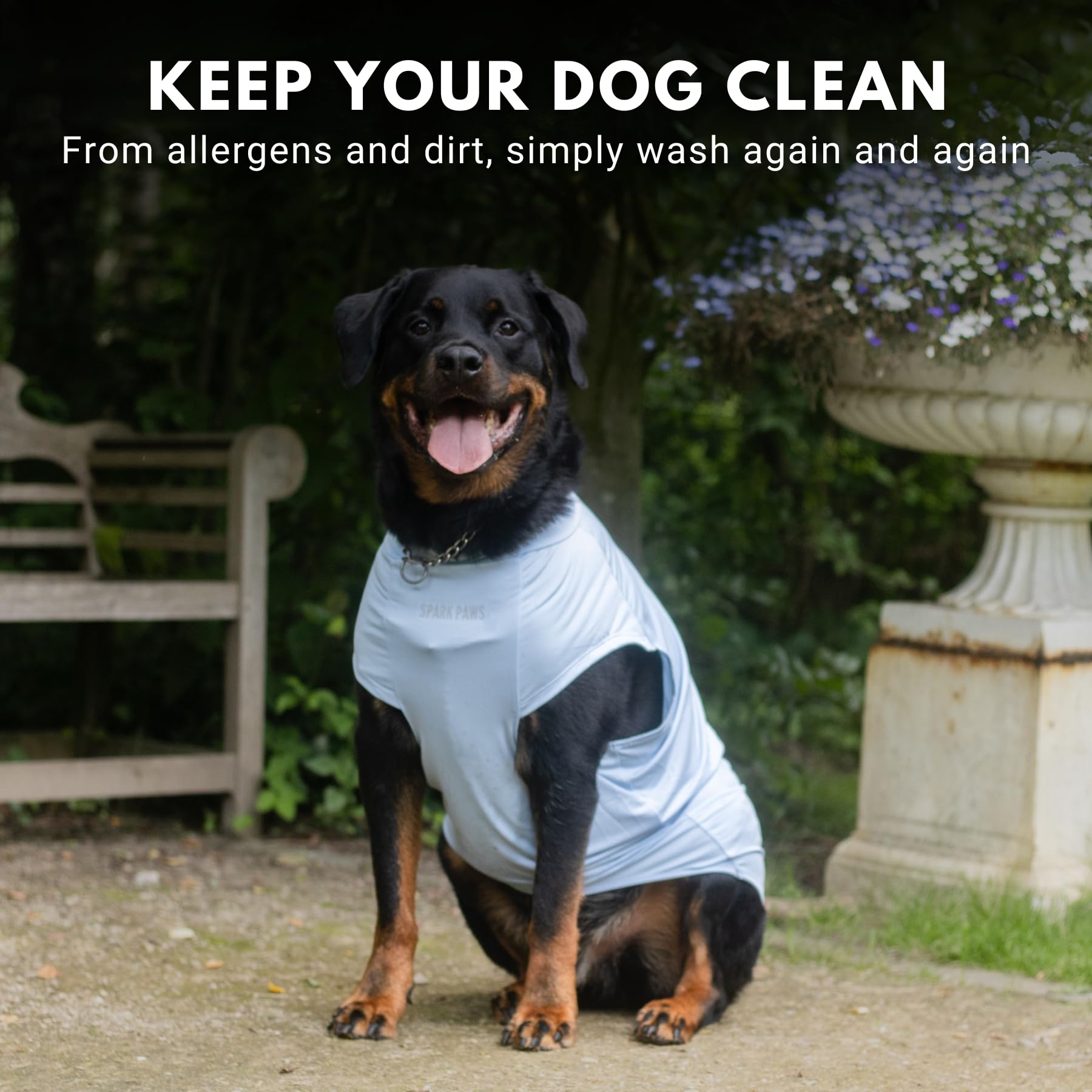 Spark Paws Sunblock Dog T-Shirt dirt protection helps keep coats cleaner between washes.